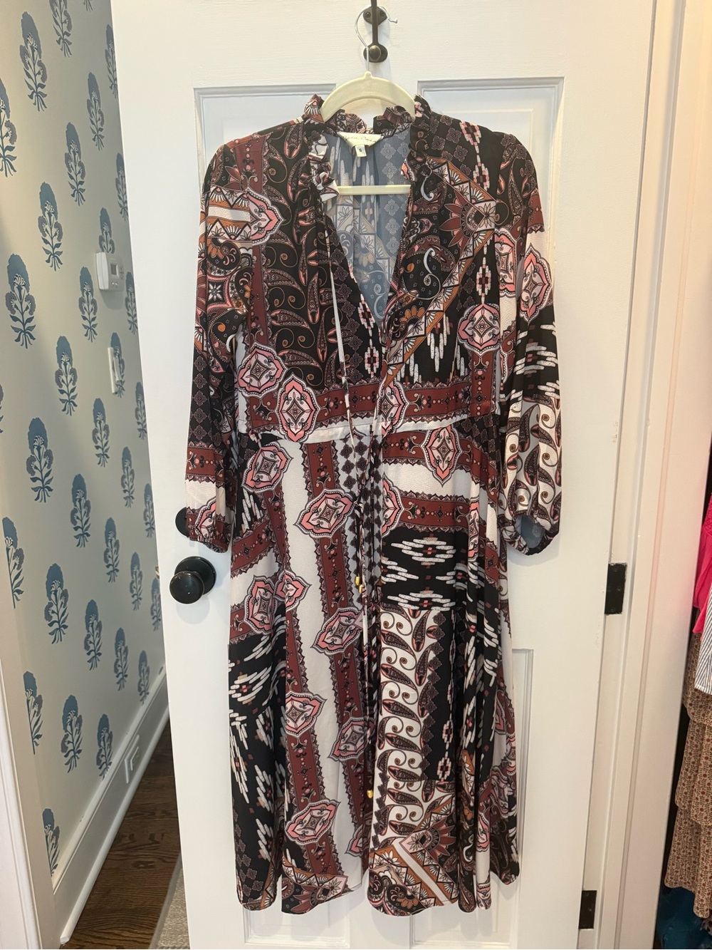 Cara Cara Black, Rust & Cream Boho Midi Dress
